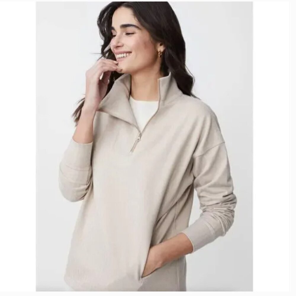 J. McLaughlin Maeba Fleece Top Herringbone Jacquard Quarter Zip Preppy Classic